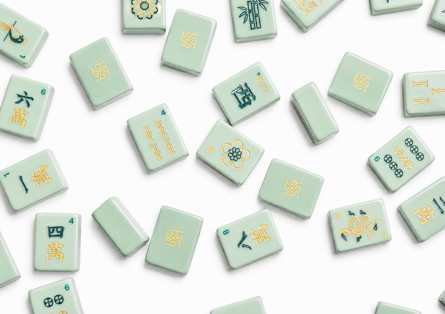 Tradewind Mahjong Tiles - Mint & Sea