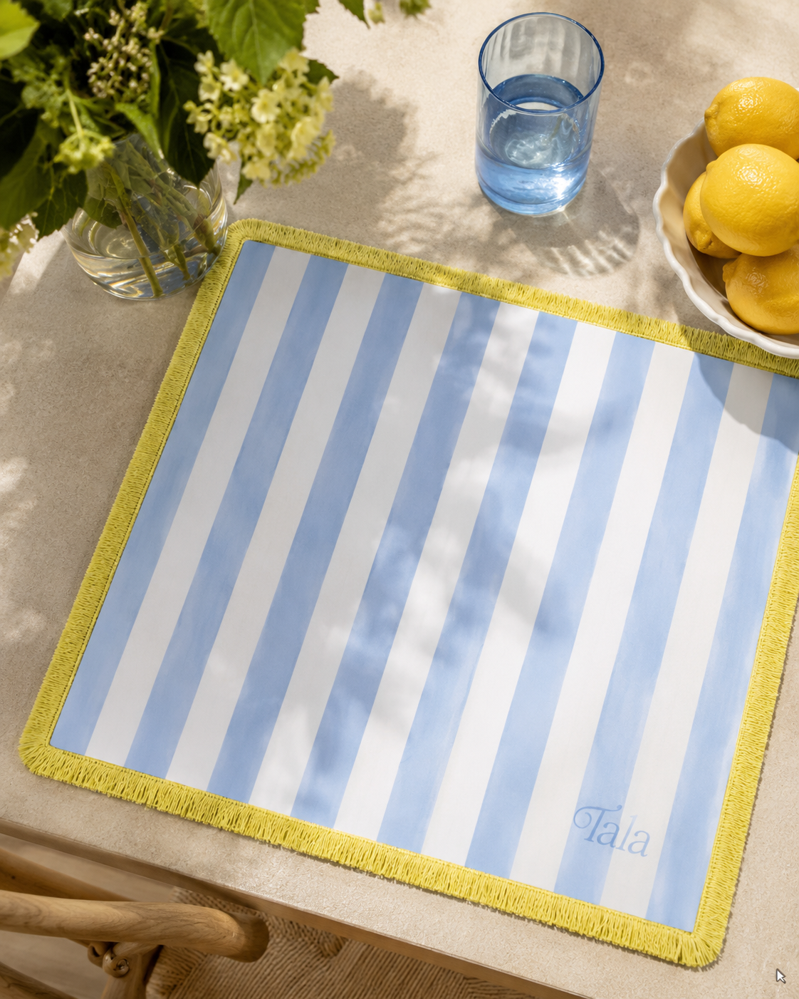 Cabana Mahjong Mat - French Blue & Ivory