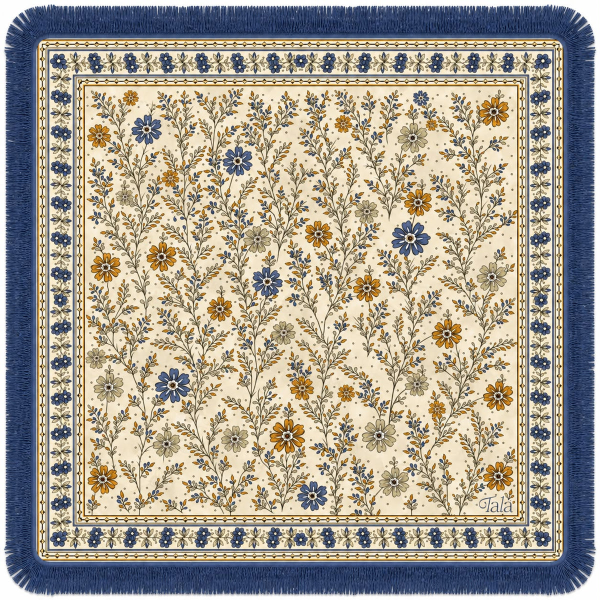 Tala Mahj Montecito Mat with blue suede fringe edging.