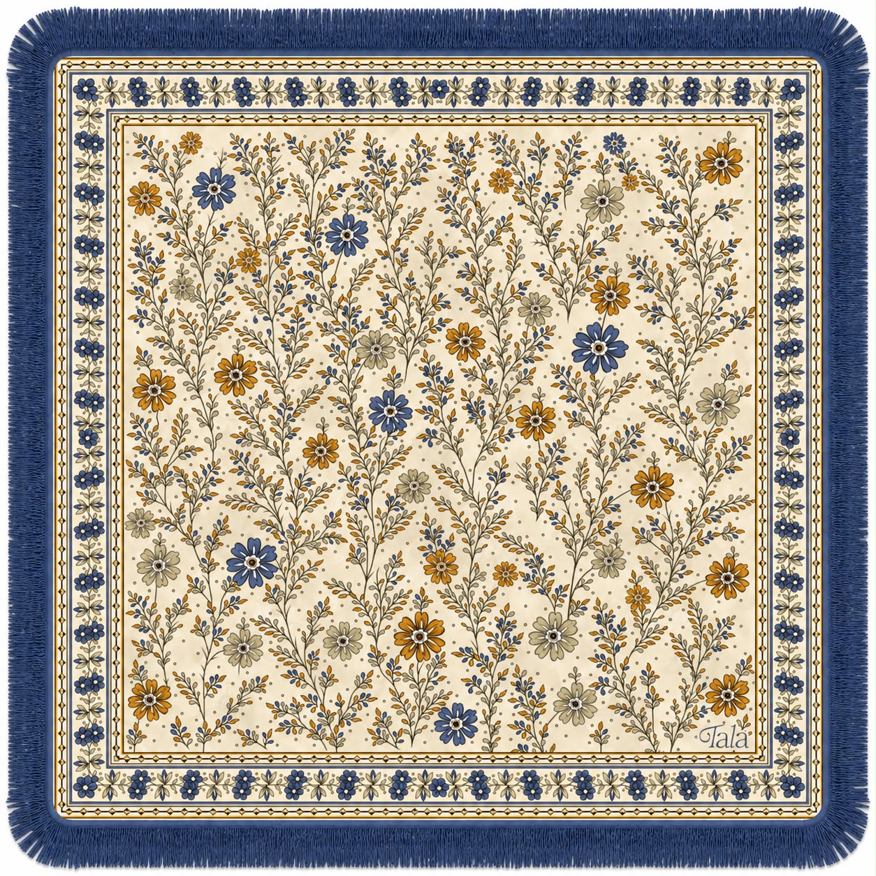 The Montecito Mahjong Mat - Wildflowers with Blue Fringe