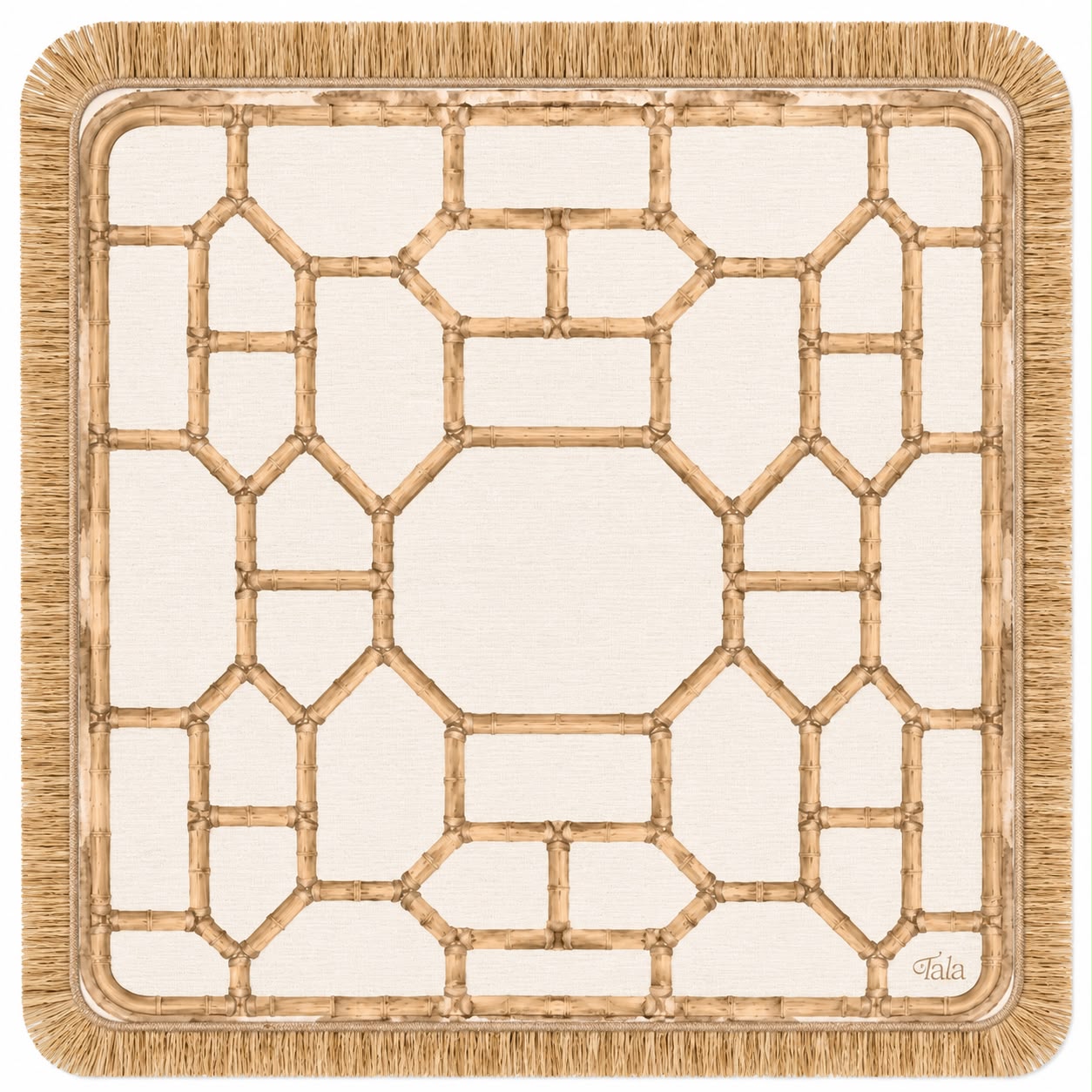 The Veranda Mahjong Mat - Bamboo Neutral with Rattan Fringe